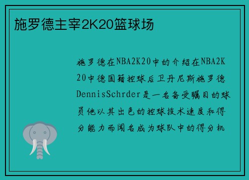 施罗德主宰2K20篮球场