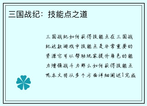 三国战纪：技能点之道