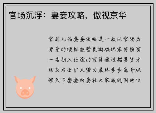 官场沉浮：妻妾攻略，傲视京华